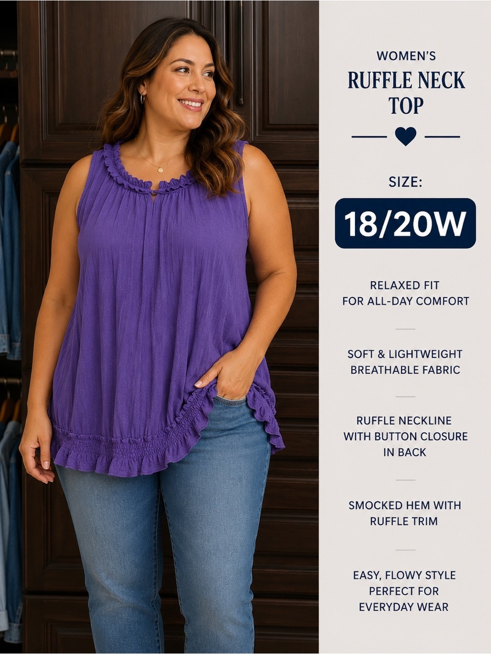 Cato Violet Ruffled Mock-Neck Sleeveless Blouse SIZE 18/20W